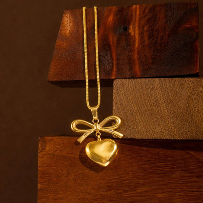 Bow Heart Pendant Necklace