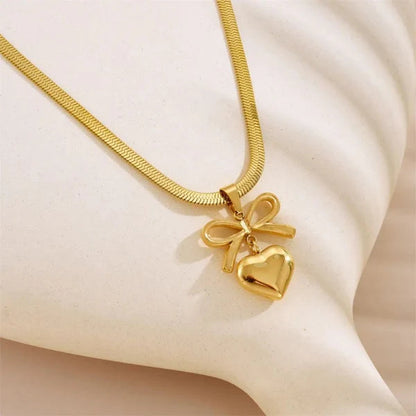Bow Heart Pendant Necklace