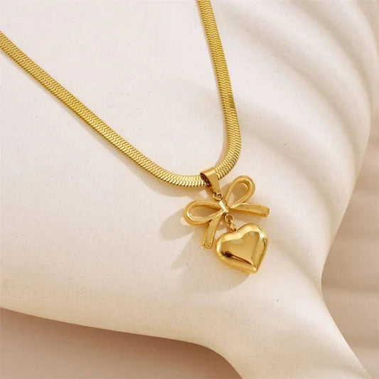 Bow Heart Pendant Necklace