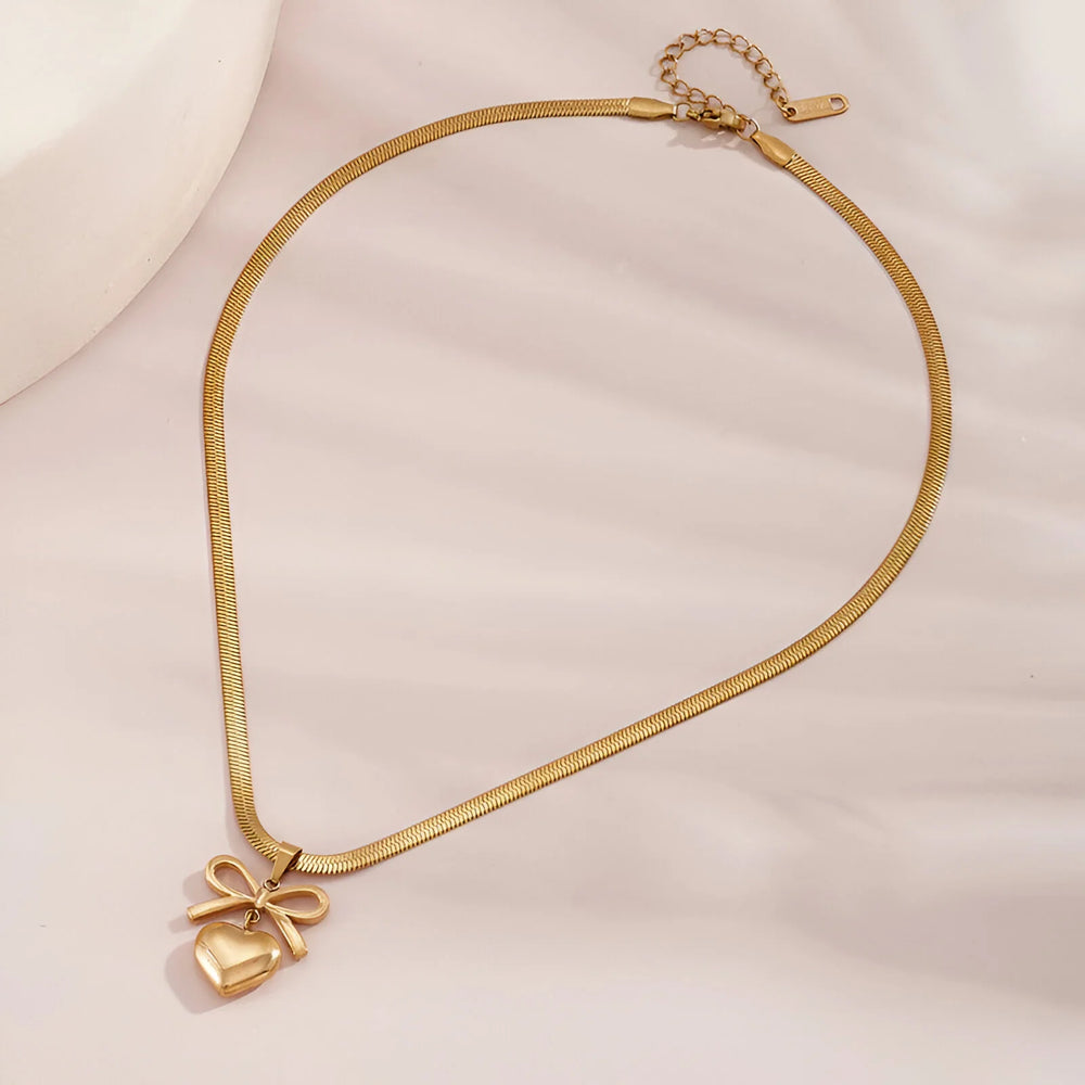 Bow Heart Pendant Necklace