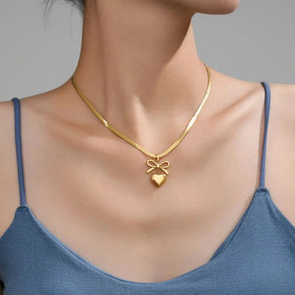 Bow Heart Pendant Necklace