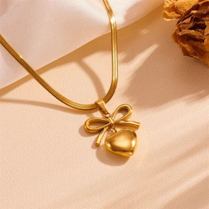 Bow Heart Pendant Necklace