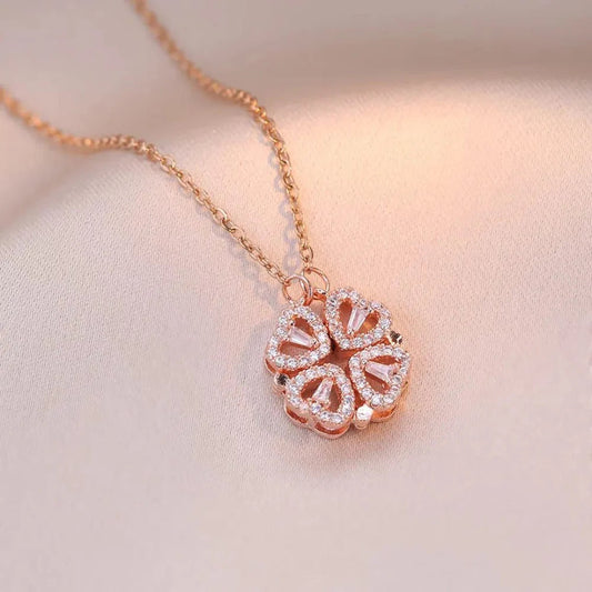 Four-Heart Clover Crystal Necklace