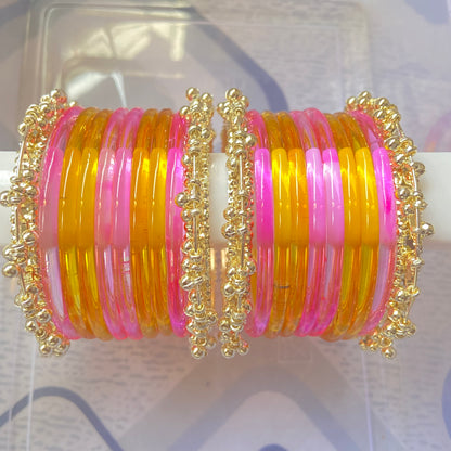 Jelly Bangles Pink & Golden Combo