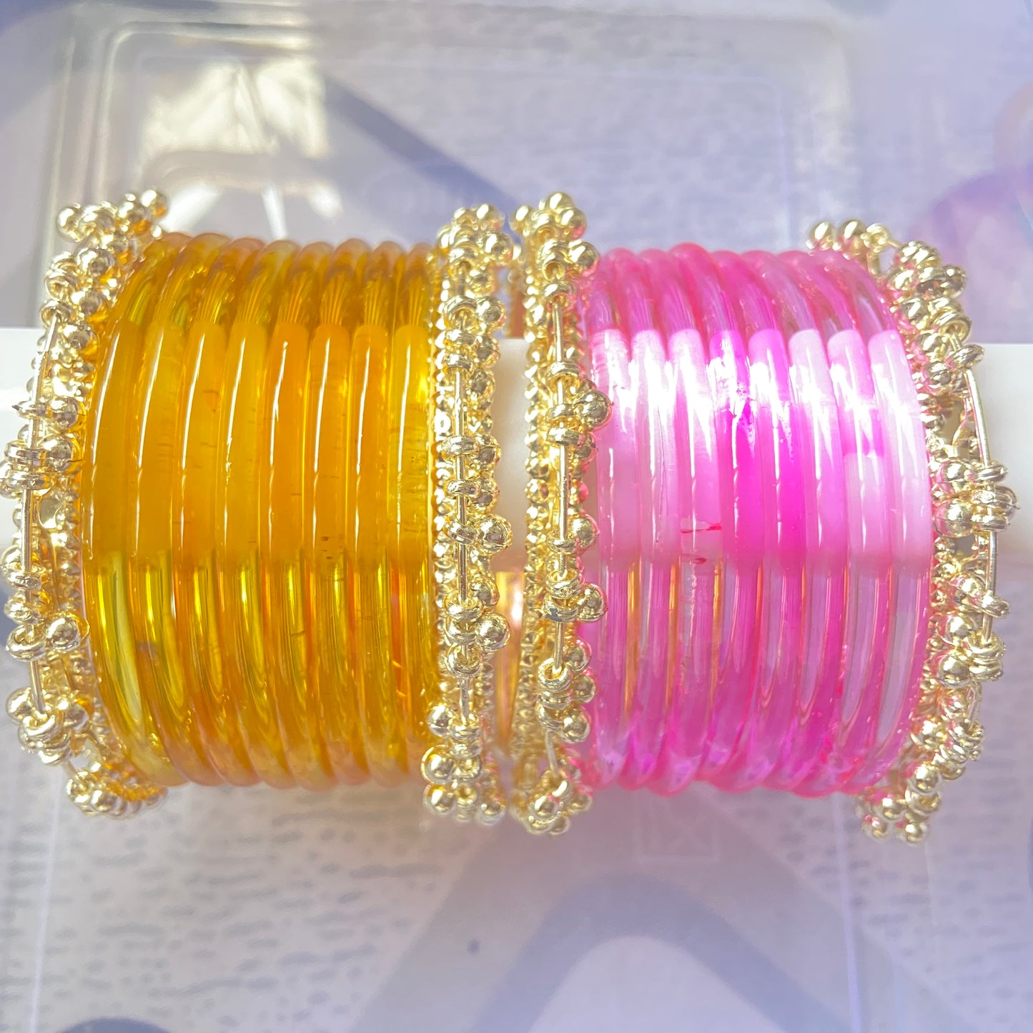 Jelly Bangles Pink & Golden Combo
