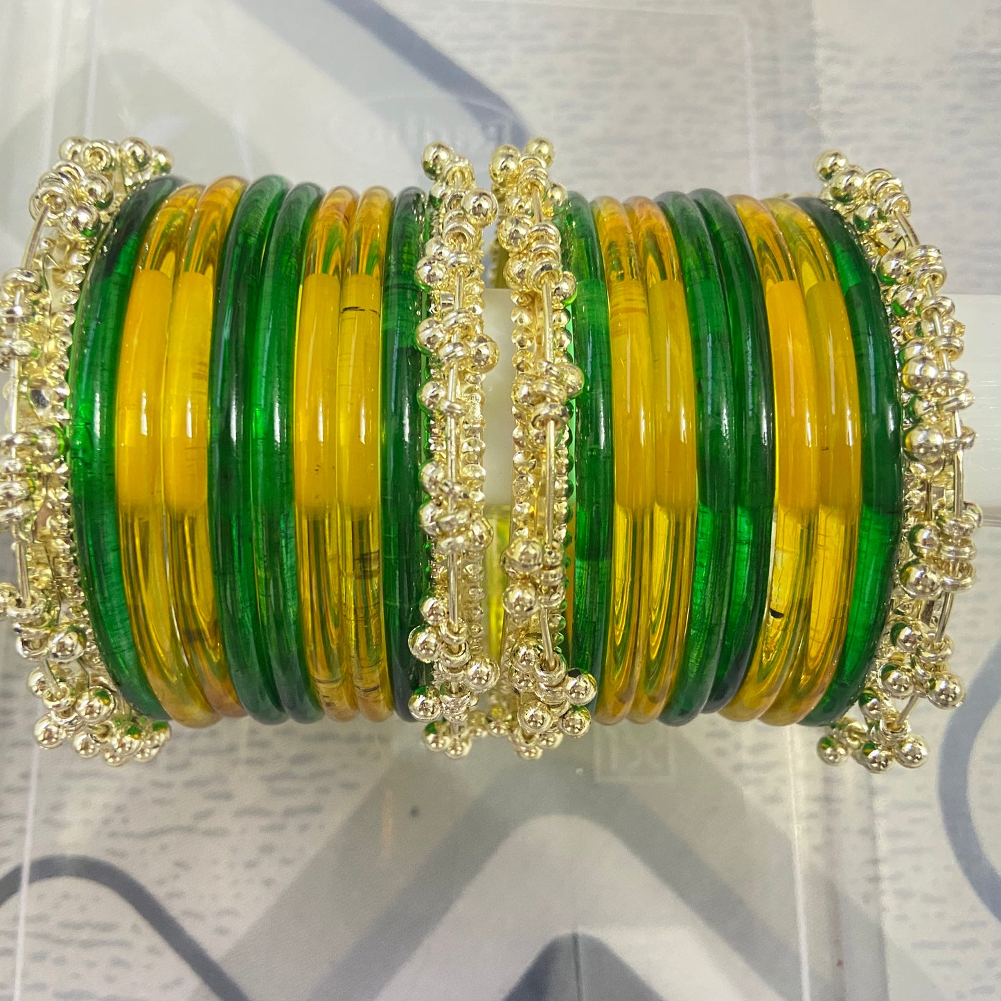 Jelly Bangles Green & Golden Combo