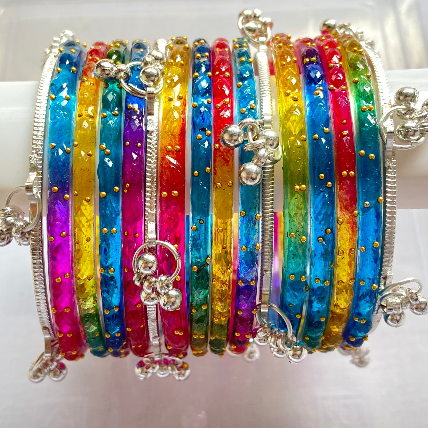 Deep Multicolor Raindrop Bangles Set