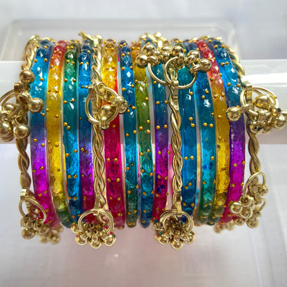 Deep Multicolor Raindrop Bangles Set