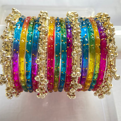 Deep Multicolor Raindrop Bangles Set