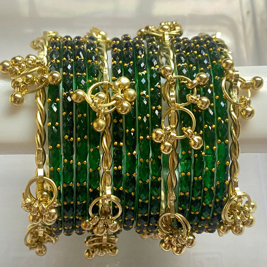 Dark Green Raindrop Bangles Set
