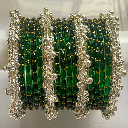 Dark Green Raindrop Bangles Set