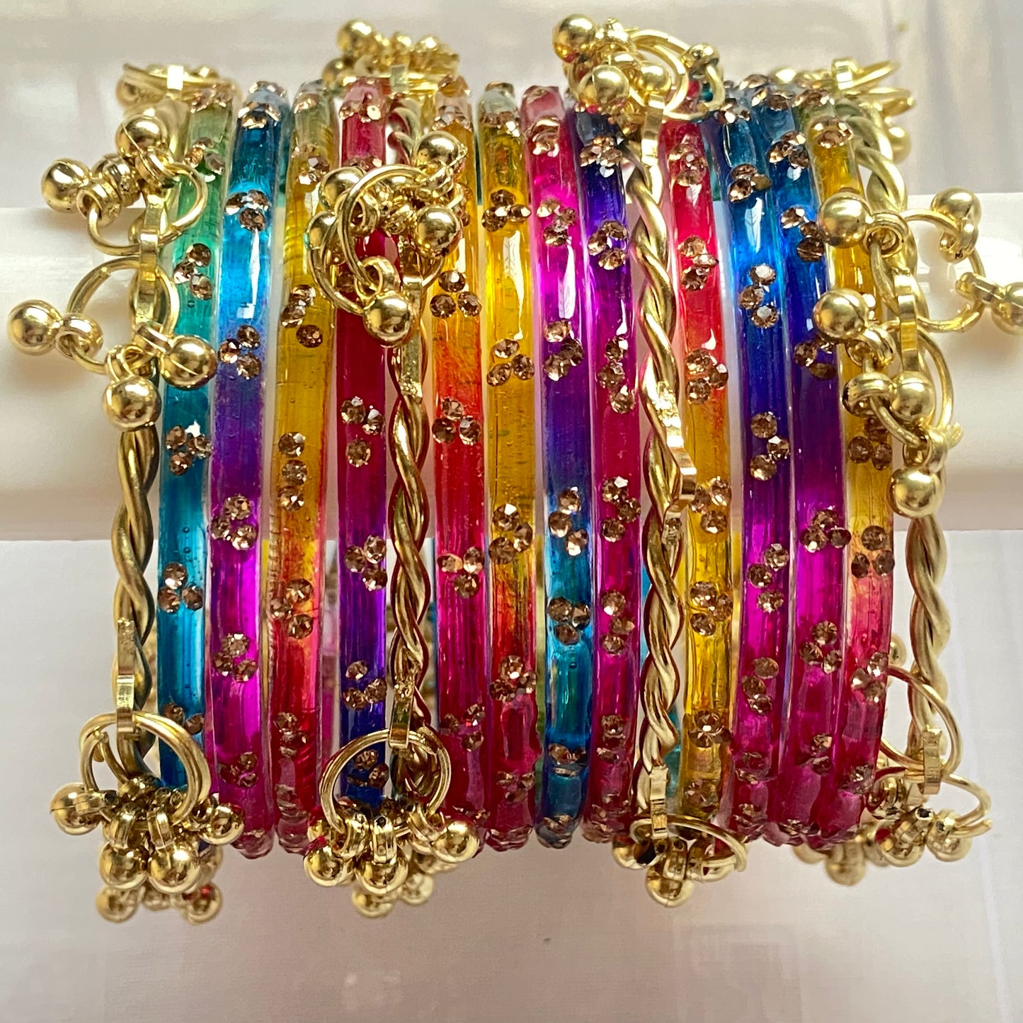 Triple Stone Twisted Kashmiri Bangles Set