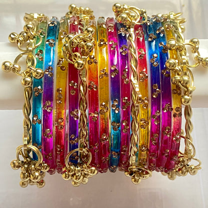 Triple Stone Twisted Kashmiri Bangles Set