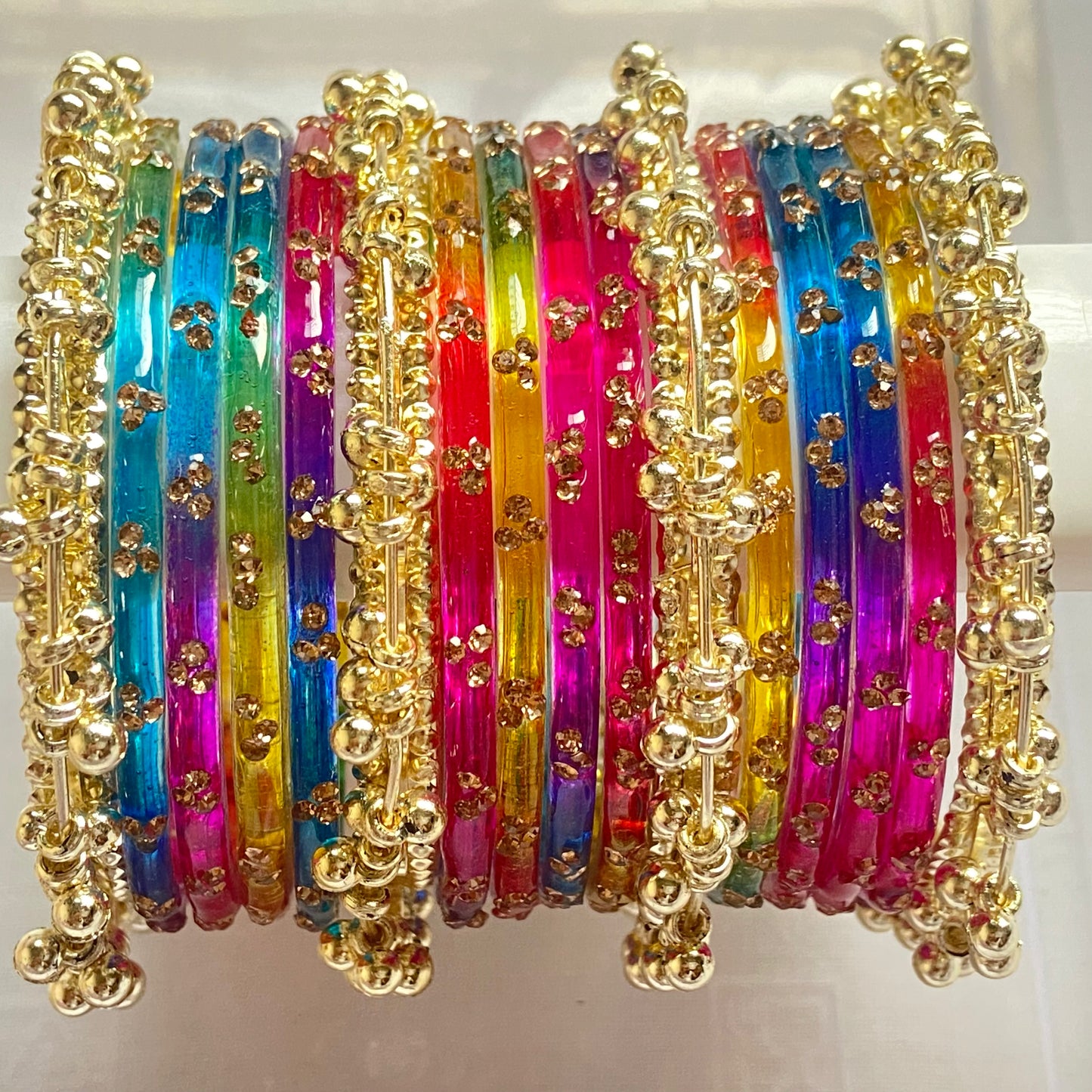 Triple Stone Golden Ghungroo Bangles Set