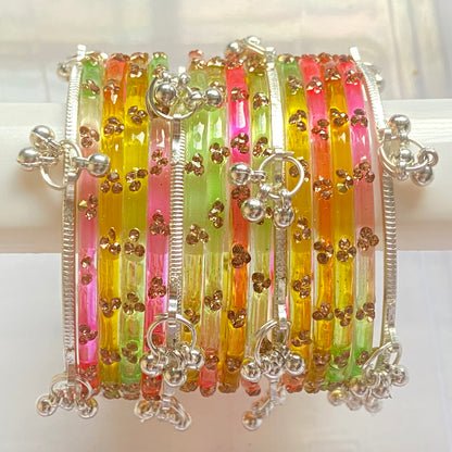 Triple Stone Silver Kashmiri Bangles Set