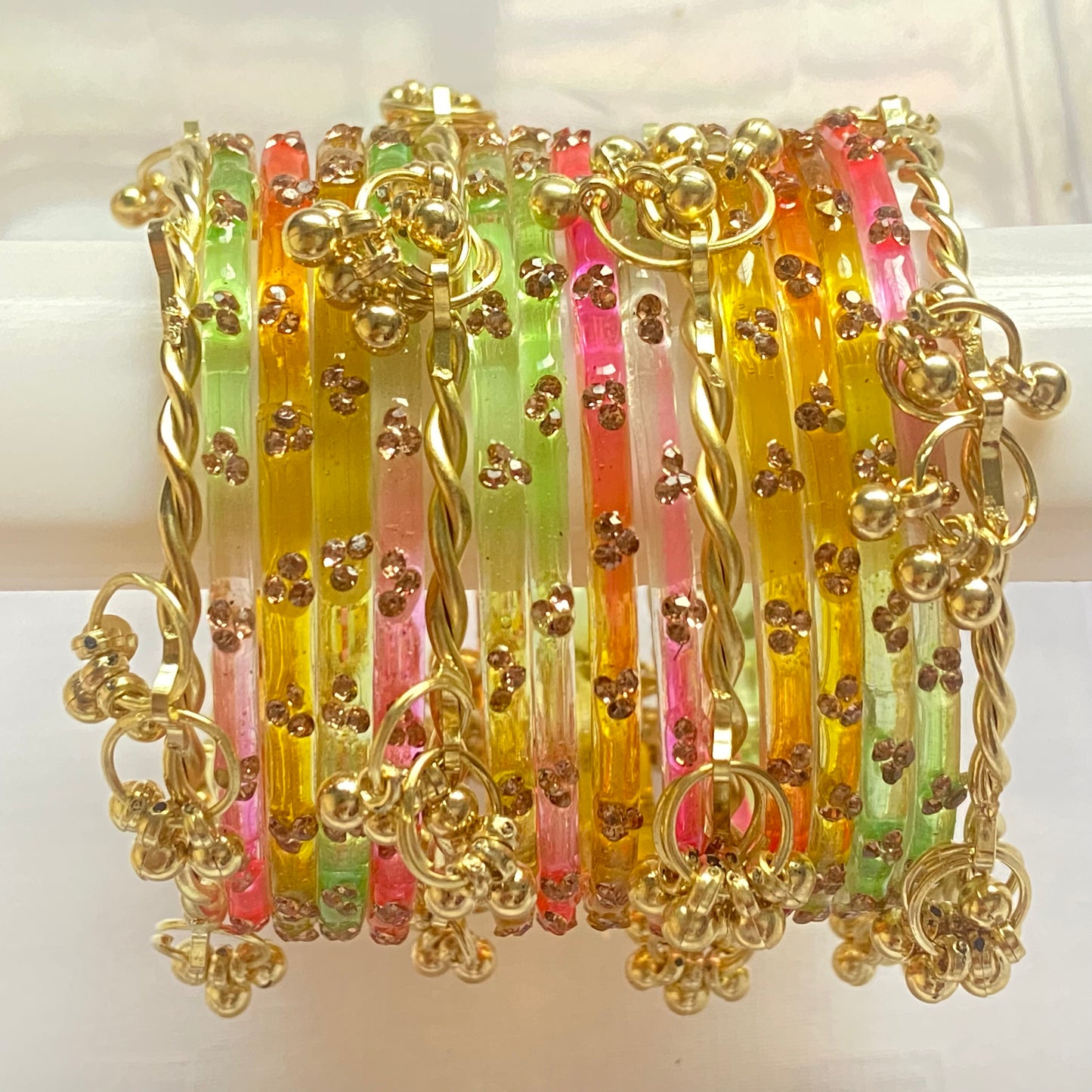 Triple Stone Twisted Kashmiri Bangles Set