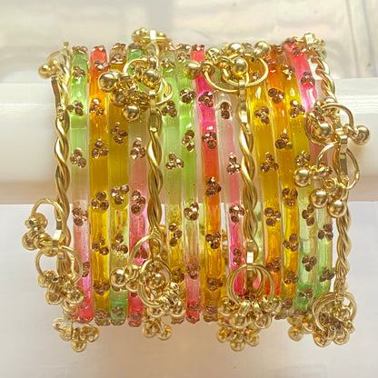 Triple Stone Twisted Kashmiri Bangles Set