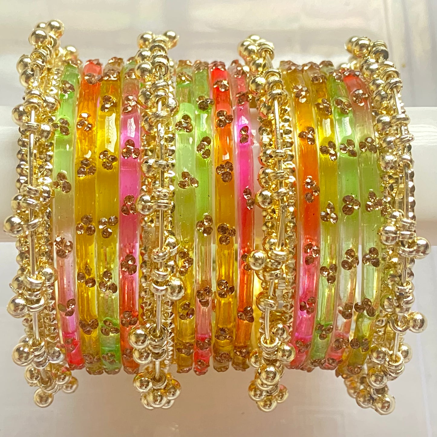 Triple Stone Golden Ghungroo Bangles Set