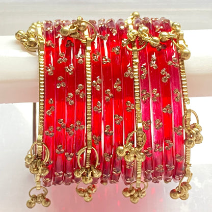 Triple Stone Golden Kashmiri Bangles Set