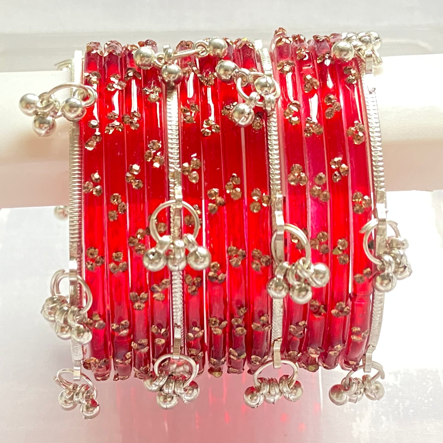 Triple Stone Silver Kashmiri Bangles Set