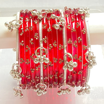 Triple Stone Silver Kashmiri Bangles Set