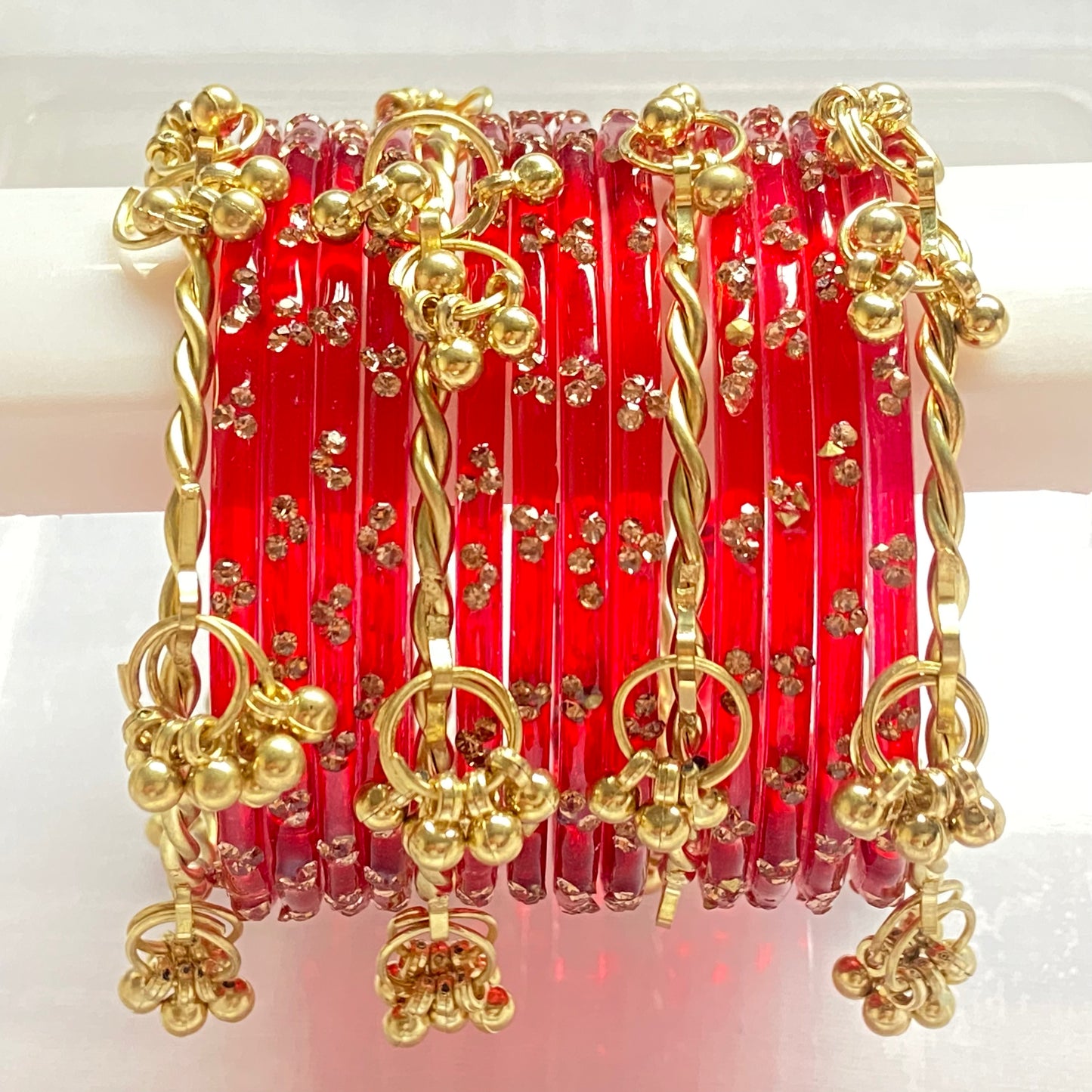 Triple Stone Twisted Kashmiri Bangles Set