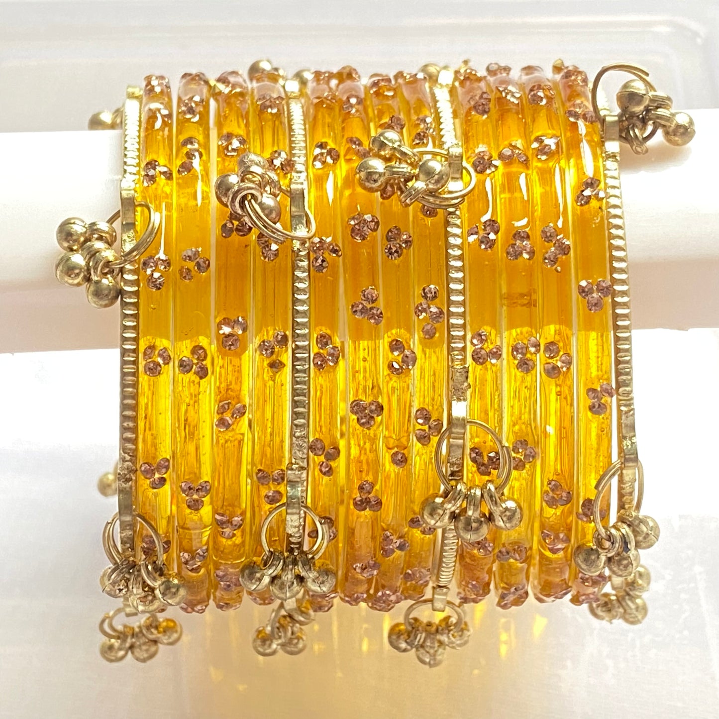 Triple Stone Golden Kashmiri Bangles Set