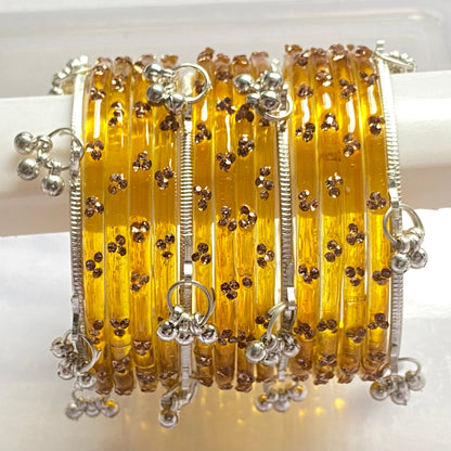 Triple Stone Silver Kashmiri Bangles Set