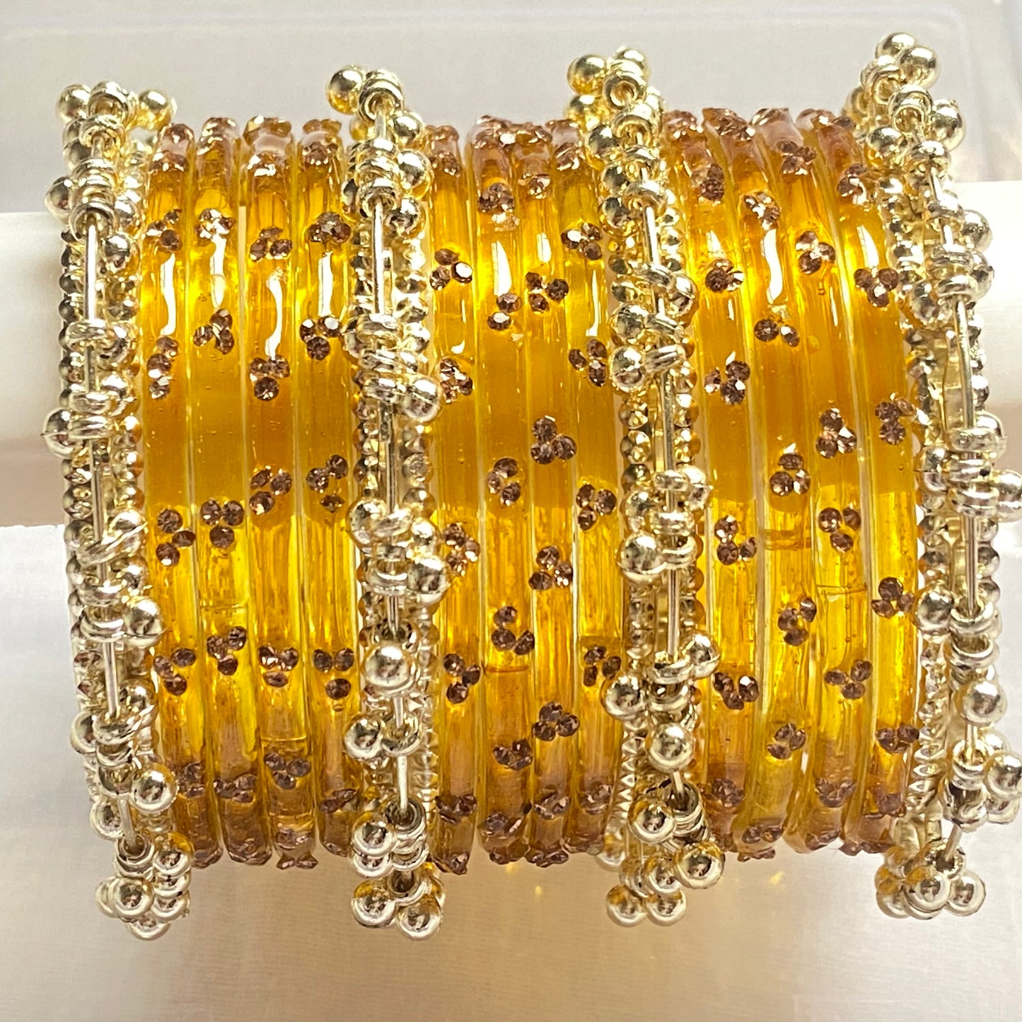 Triple Stone Golden Ghungroo Bangles Set