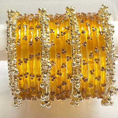 Triple Stone Golden Ghungroo Bangles Set