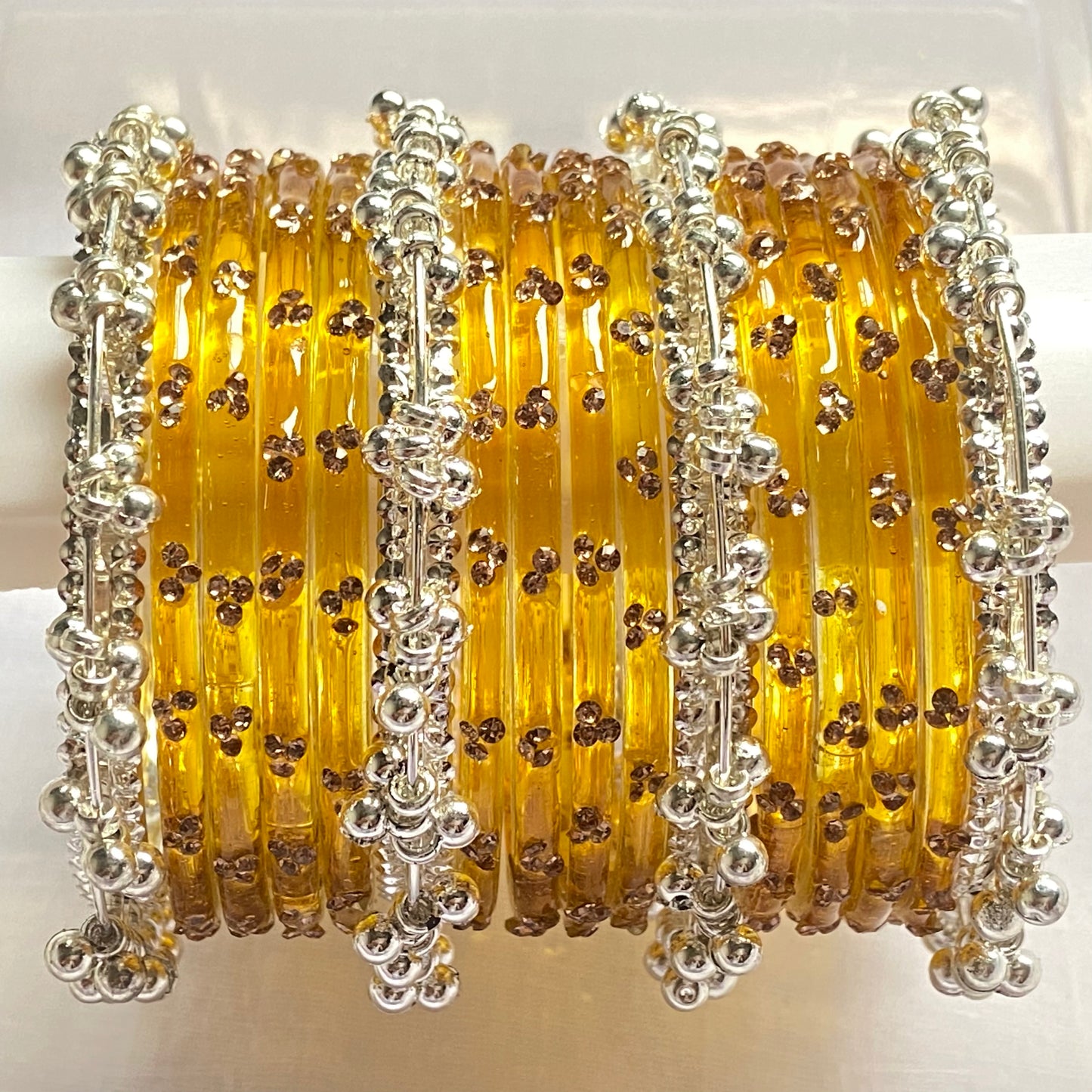 Triple Stone Silver Ghungroo Bangles Set