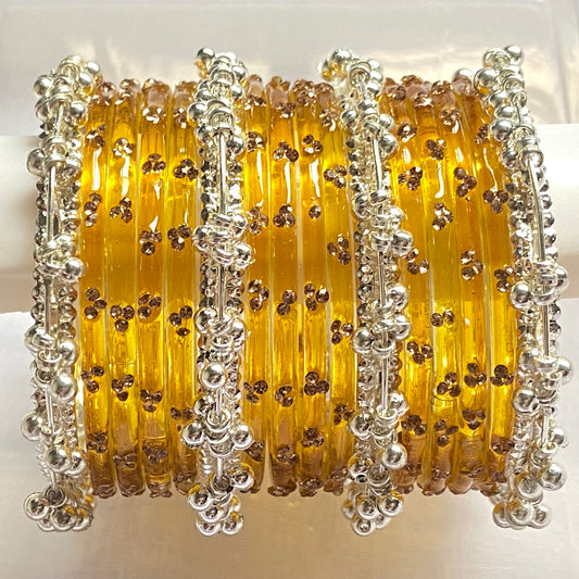 Golden Triple Stone Bangles Set