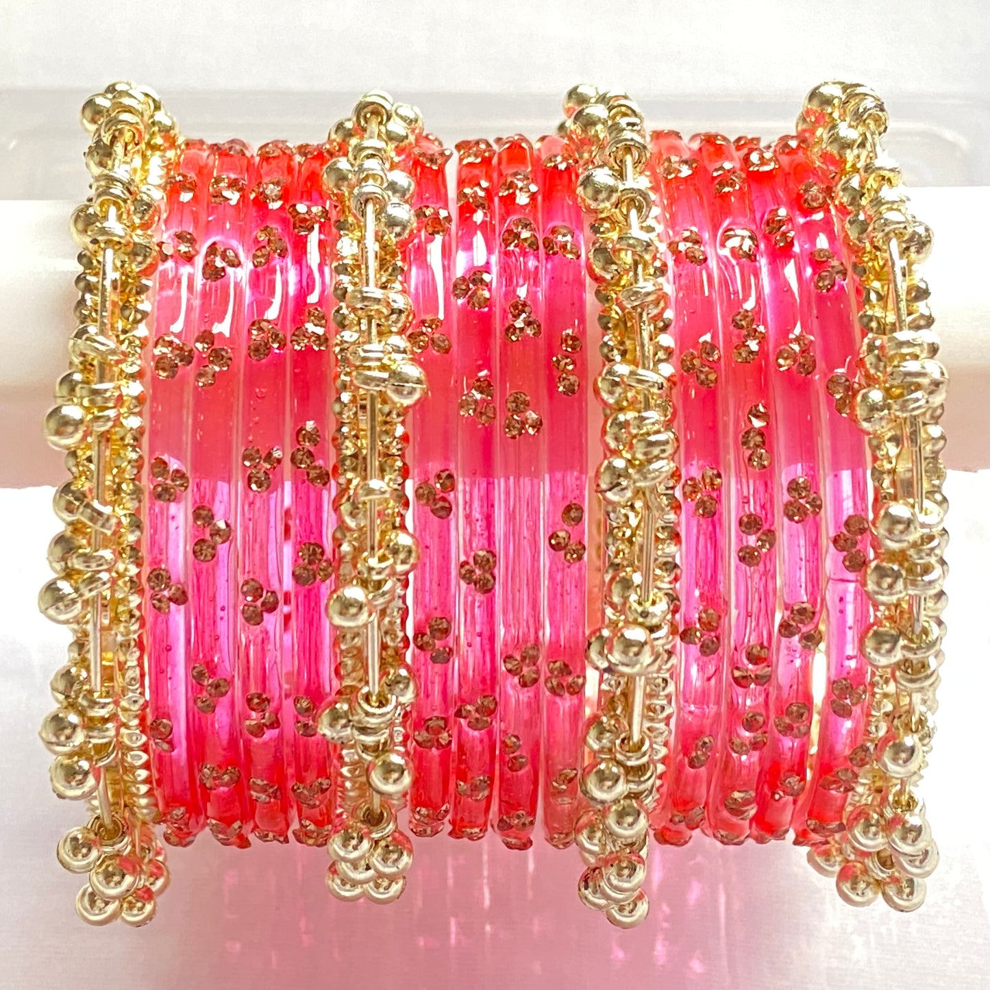 Triple Stone Golden Ghungroo Bangles Set