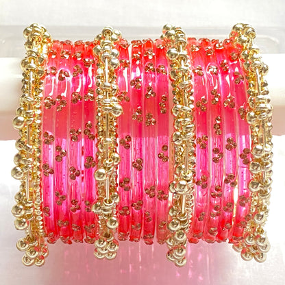 Triple Stone Golden Ghungroo Bangles Set