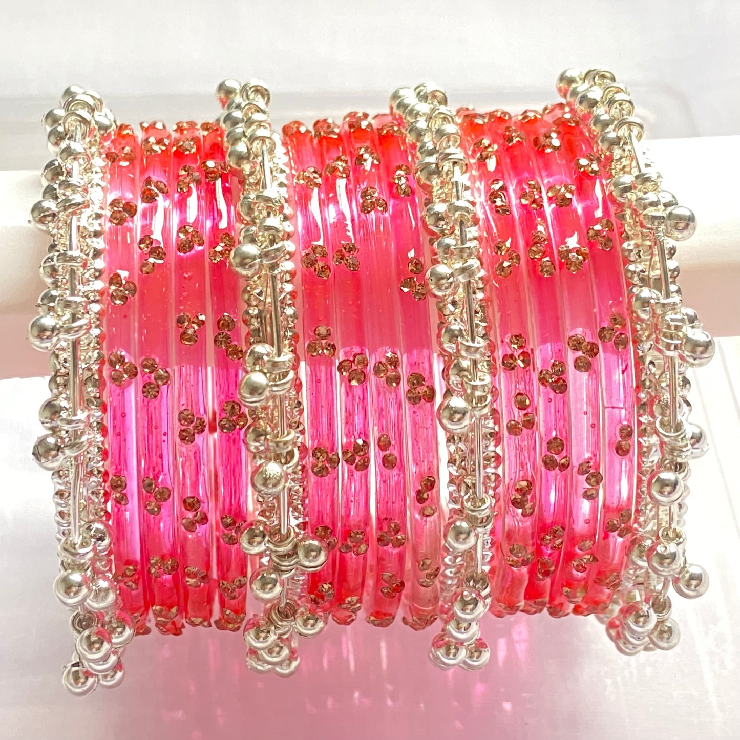 Triple Stone Silver Ghungroo Bangles Set