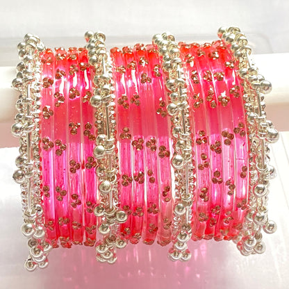 Triple Stone Silver Ghungroo Bangles Set