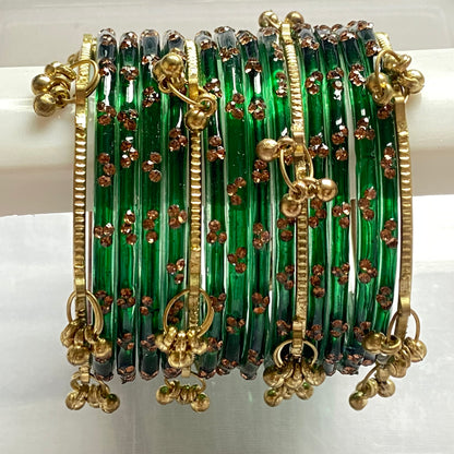 Triple Stone Golden Kashmiri Bangles Set