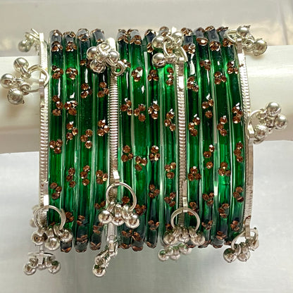Triple Stone Silver Kashmiri Bangles Set