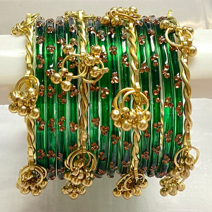 Triple Stone Twisted Kashmiri Bangles Set