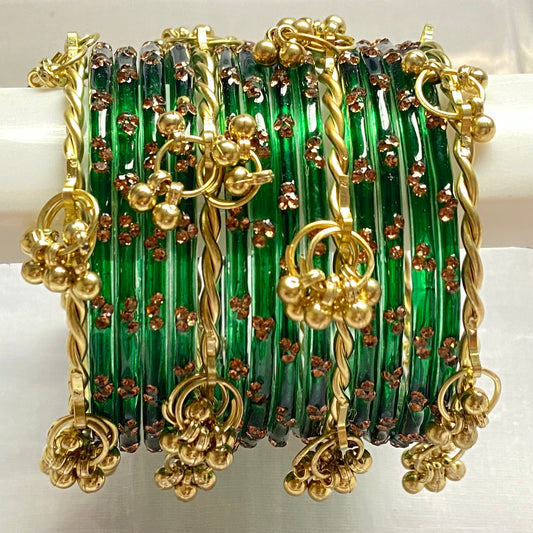 Triple Stone Twisted Kashmiri Bangles Set
