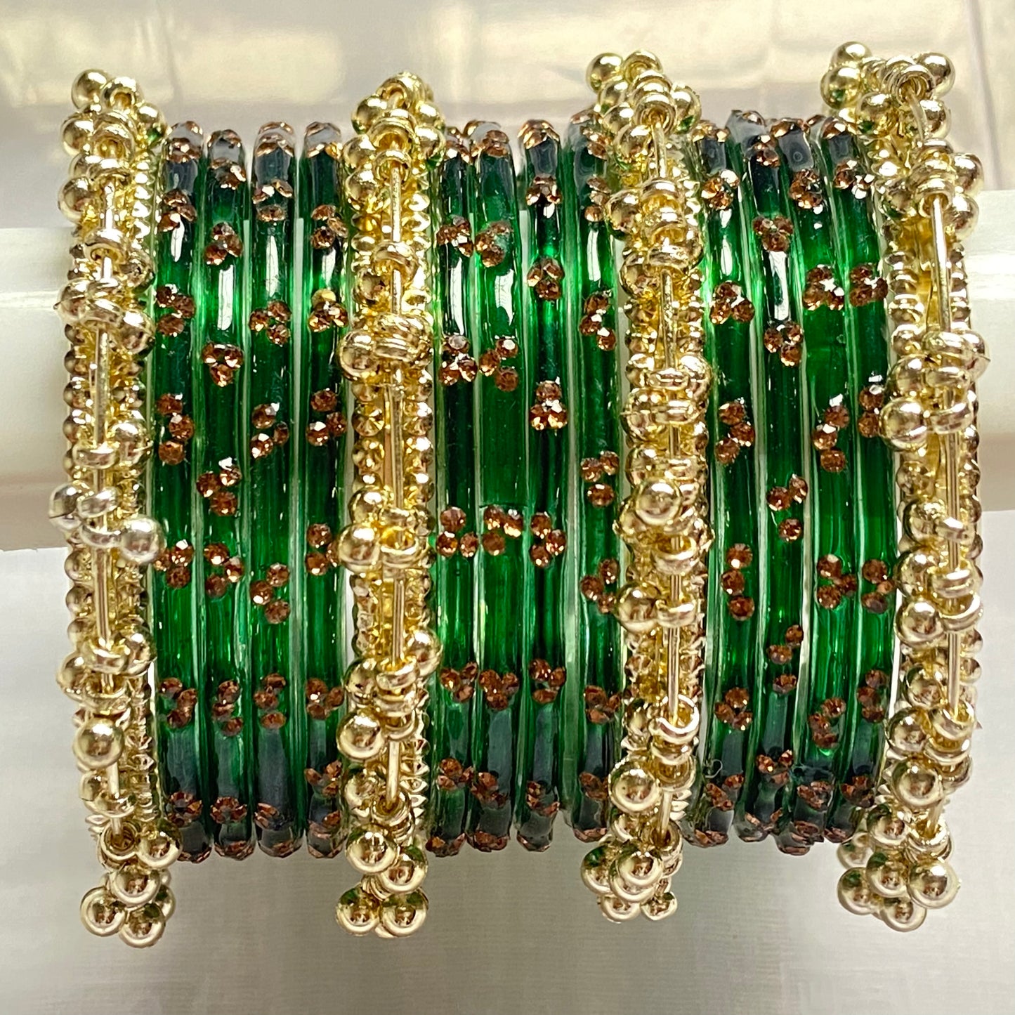 Triple Stone Golden Ghungroo Bangles Set