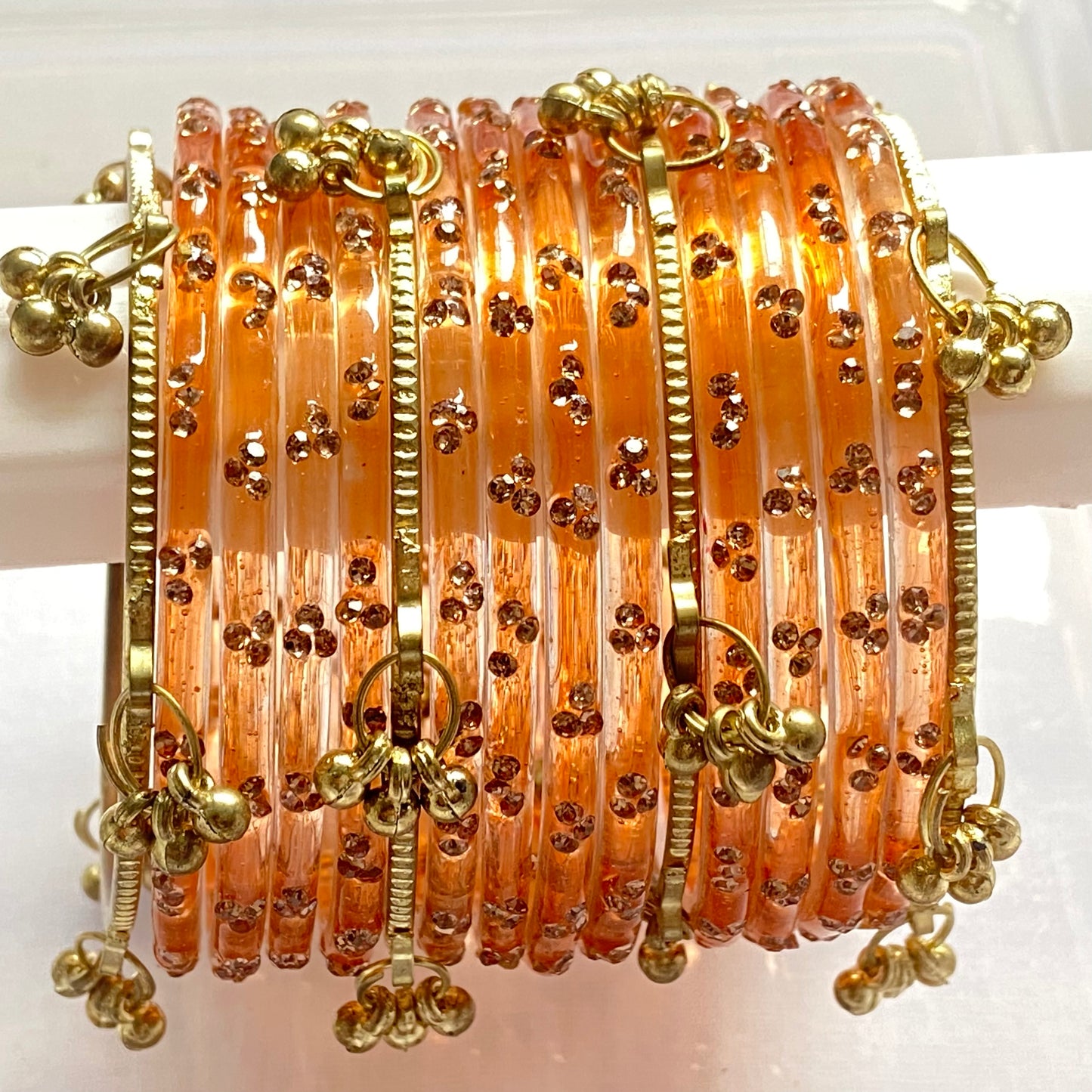 Triple Stone Golden Kashmiri Bangles Set