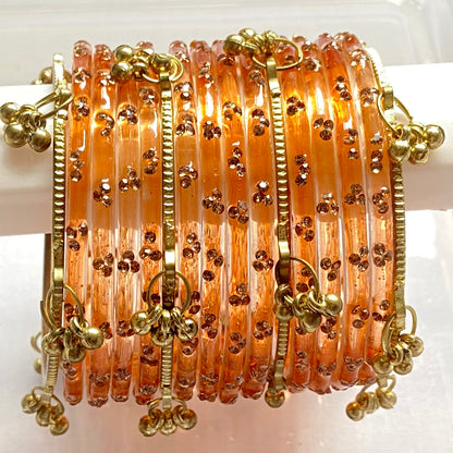 Triple Stone Golden Kashmiri Bangles Set