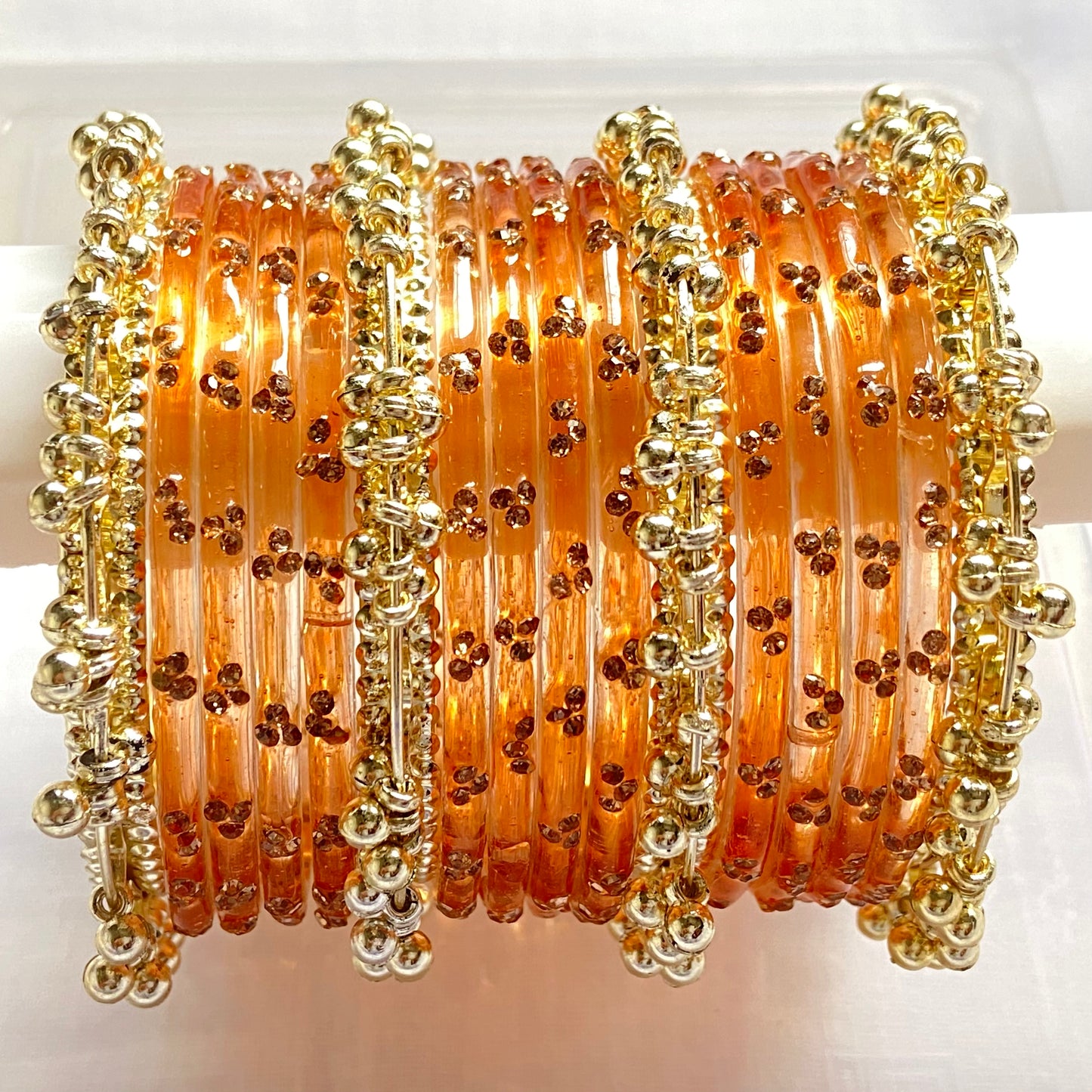 Triple Stone Golden Ghungroo Bangles Set