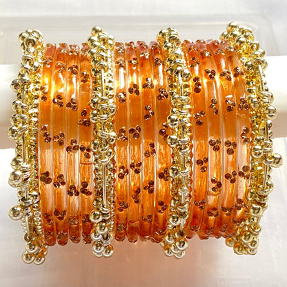 Triple Stone Golden Ghungroo Bangles Set