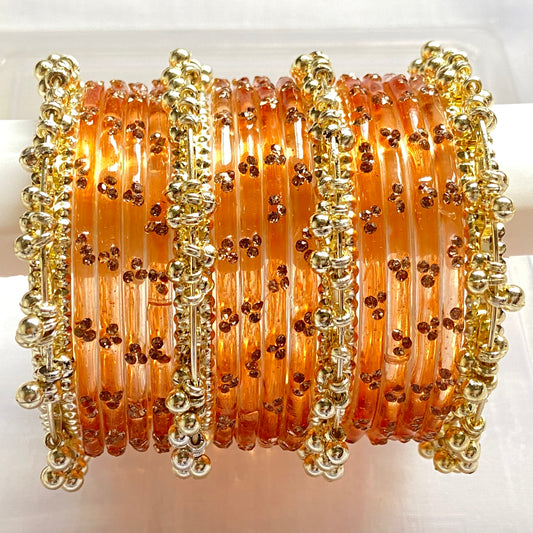 Peach Triple Stone Bangles Set