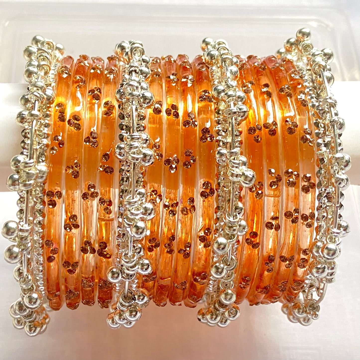 Triple Stone Silver Ghungroo Bangles Set