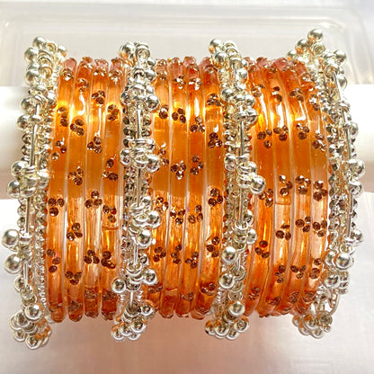 Triple Stone Silver Ghungroo Bangles Set