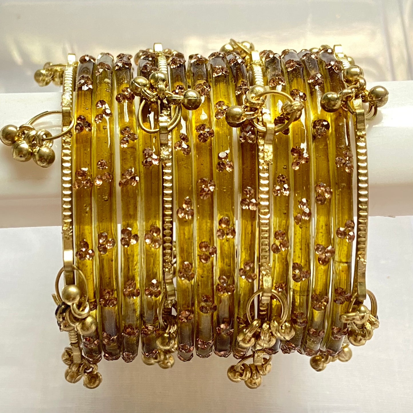 Triple Stone Golden Kashmiri Bangles Set