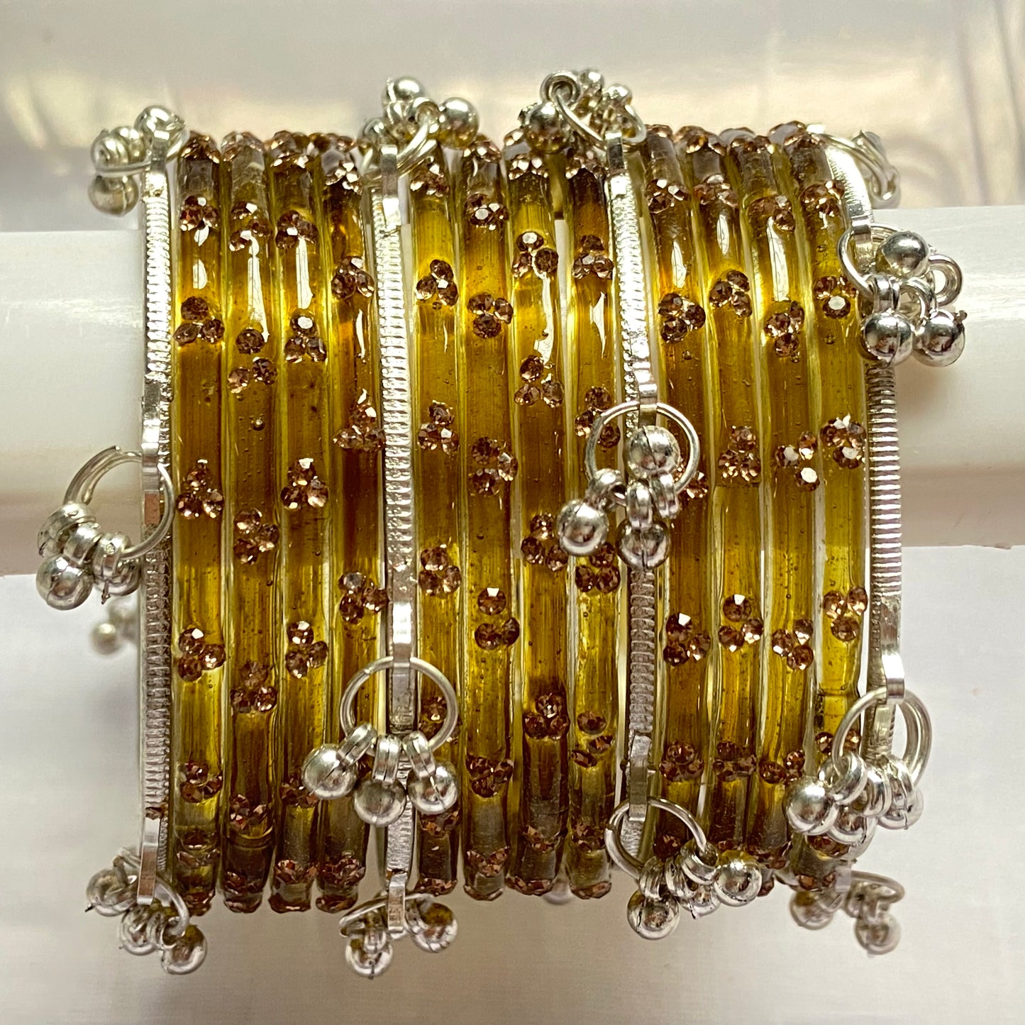 Triple Stone Silver Kashmiri Bangles Set